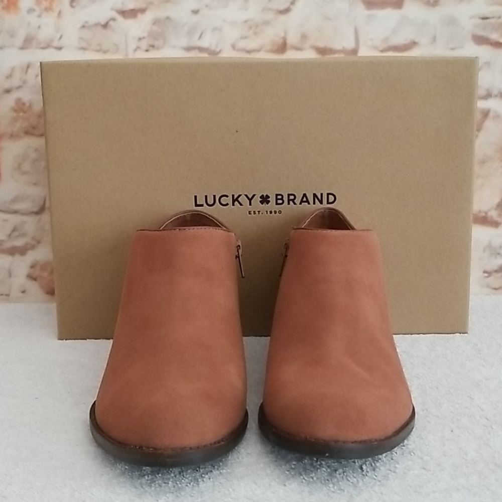 New Lucky Brand Faithly Toffee Leather Booties - Picture 2 of 8